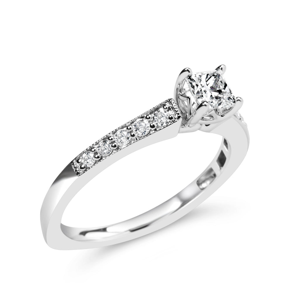 14K White Gold 1/2 Carat Total Weight Princess Cut Diamond Engagement Ring (G-H Color, VS2-SI1 Clarity) - Size 7