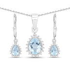 2.00 Carat Genuine Blue Topaz and White Topaz .925 Sterling Silver Jewelry Set