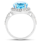 6.03 Carat Genuine Swiss Blue Topaz & White Topaz .925 Sterling Silver Ring
