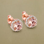 0.93 Carat Genuine Morganite and White Diamond 14K Rose Gold Earrings