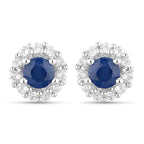 2.17 Carat Genuine Blue Sapphire and White Topaz .925 Sterling Silver Jewelry Set