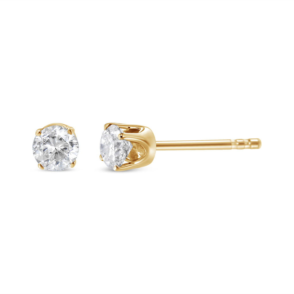AGS Certified 14K Yellow Gold 1/2 Cttw 4 Prong Set Brilliant Round-Cut Solitaire Diamond Push Back Stud Earrings (O-P Color, SI2-I1 Clarity)