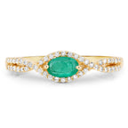 0.32 Carat Genuine Zambian Emerald and White Diamond 14K Yellow Gold Ring