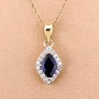 0.92 Carat Genuine Blue Sapphire and White Diamond 14K Yellow Gold Pendant