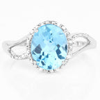 3.29 Carat Genuine Swiss Blue Topaz and White Diamond 10K White Gold Ring