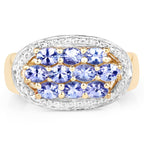 14K Yellow Gold Plated 1.70 Carat Genuine Tanzanite .925 Sterling Silver Ring