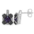 2.67 Carat Genuine Amethyst White Sapphire & Black Diamond .925 Sterling Silver Earrings