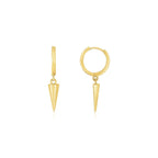 14K Yellow Gold Dangling Spike Drop Hoop Earrings