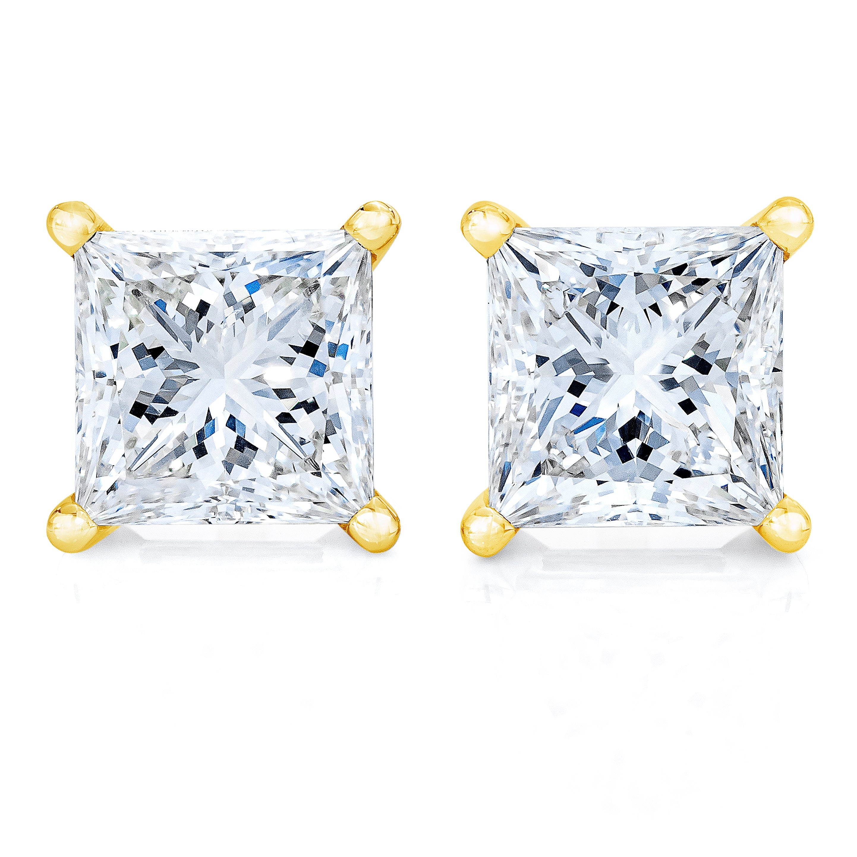 14K Yellow Gold 1.00 Carat Total Weight Princess-Cut Square Near Colorless Diamond Classic 4-Prong Solitaire Stud Earrings (J-K Color, I1-I2 Clarity)