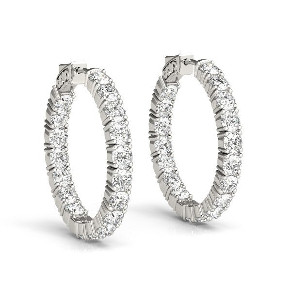 14k White Gold Two-Sided Prong Set Diamond Hoop Earrings (3 1/2 cttw)