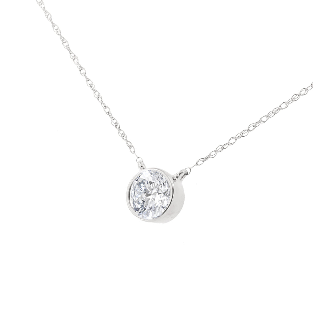.925 Sterling Silver 1/2 Carat Total Weight Diamond Bezel 18" Pendant Necklace (I-J Color, I2-I3 Clarity)