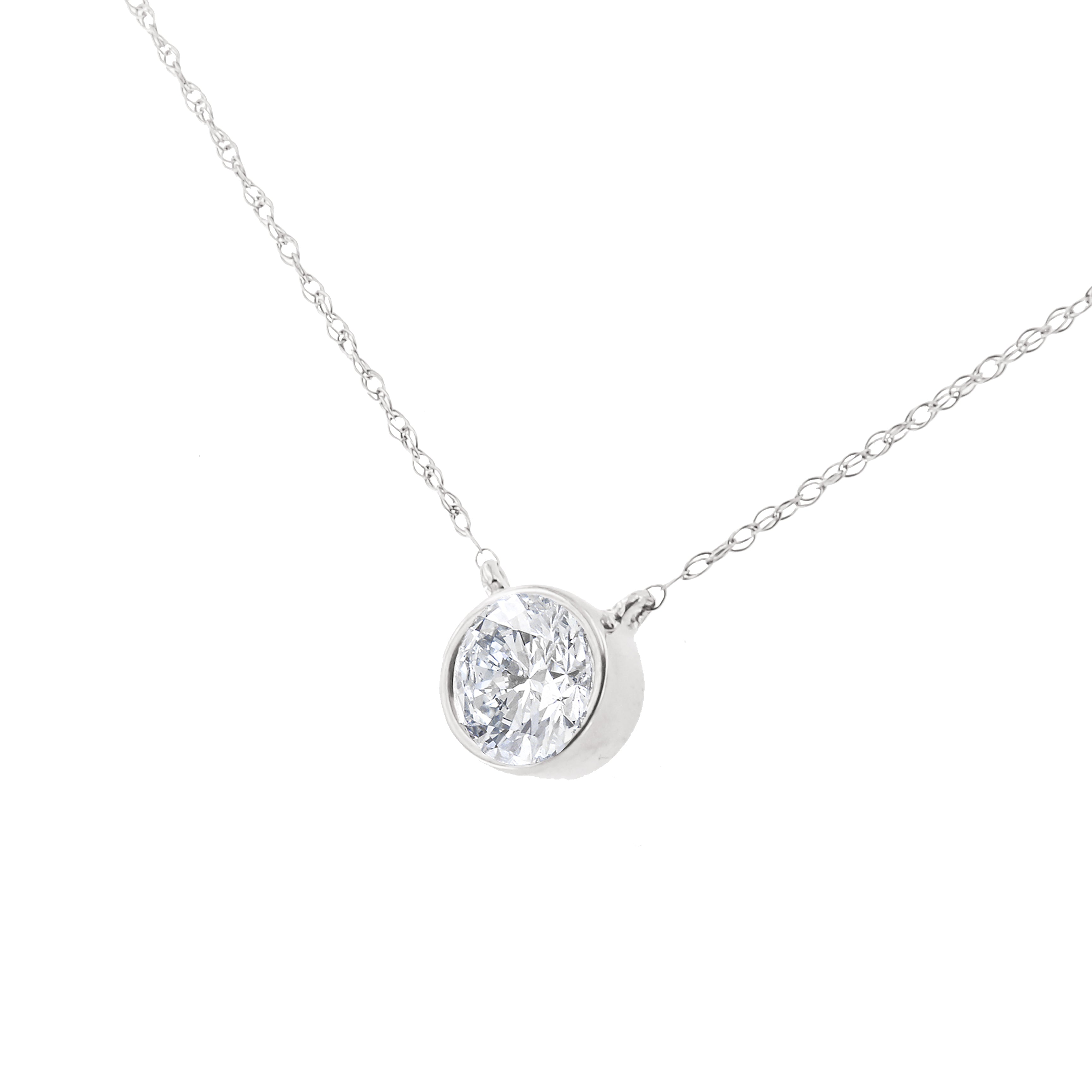 .925 Sterling Silver 1/2 Carat Total Weight Diamond Bezel 18" Pendant Necklace (I-J Color, I2-I3 Clarity)