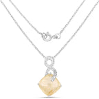 8.81 Carat Genuine Golden Rutile and White Diamond .925 Sterling Silver Pendant