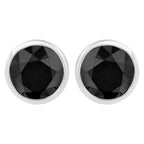 .925 Sterling Silver 4.00 Cttw Round Brilliant-Cut Black Diamond Bezel-Set Stud Earrings with Screw Backs (Fancy Color-Enhanced, I2-I3 Clarity)