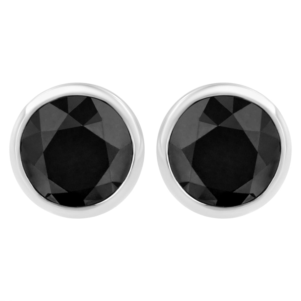 14K White Gold 1/2 Cttw Round Brilliant-Cut Black Diamond Bezel-Set Stud Earrings with Screw Backs (Fancy Color-Enhanced, I2-I3 Clarity)