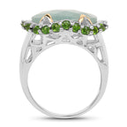 Two Tone Plated 9.12 Carat Genuine Milky Aquamarine and Chrome Diopside .925 Sterling Silver Ring