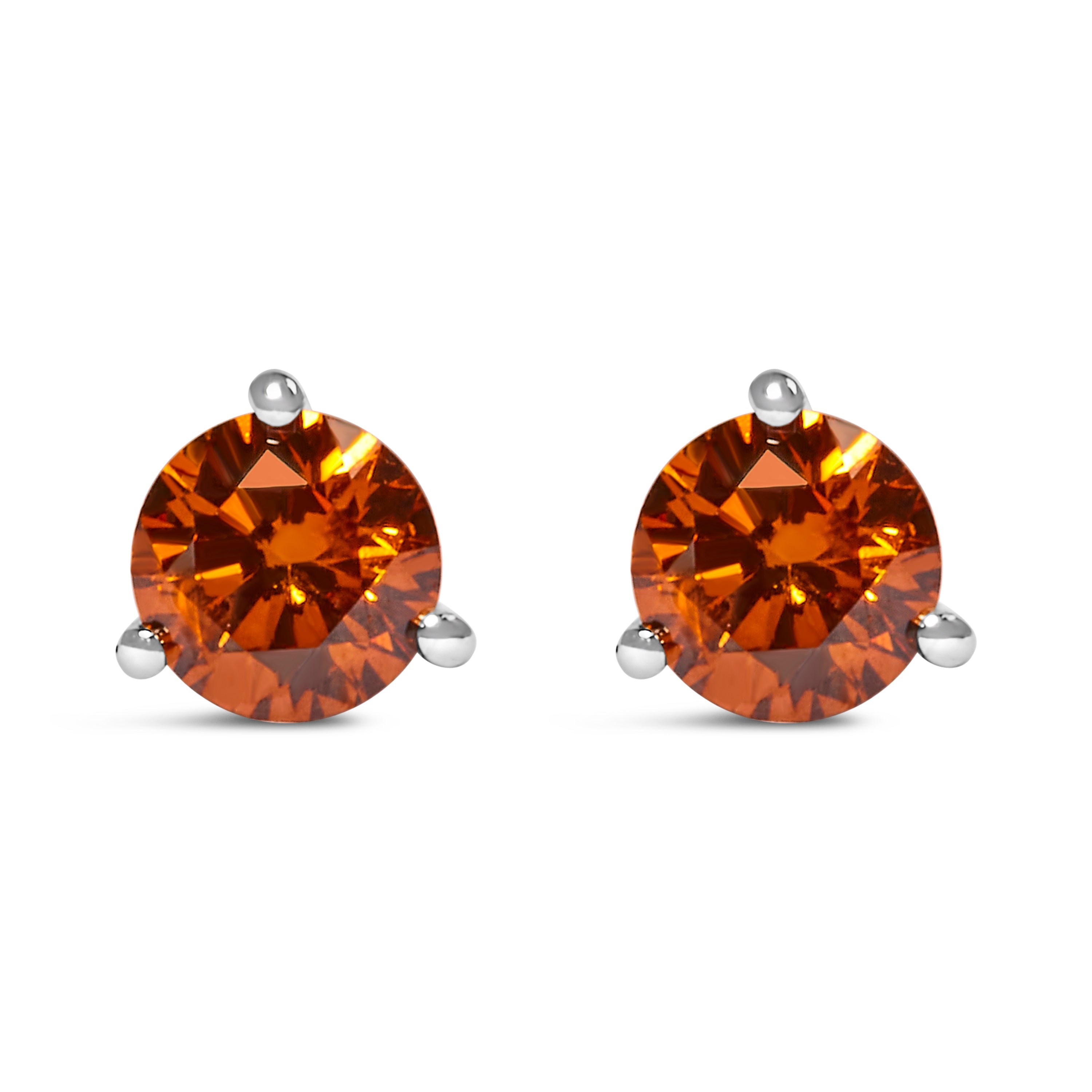 14K White Gold 1/2 Carat Total Weight Lab-Grown Round Brilliant-Cut Orange Diamond Classic 3-Prong Martini Set Stud Earrings (Orange Color, VS1-VS2 Clarity)
