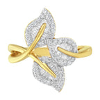 10k Yellow and White Gold 1/2 Carat Total Weight Baguette and Round Diamond Bypass Triple Leaf Ring (I-J Color, I1-I2 Clarity) - Size 7