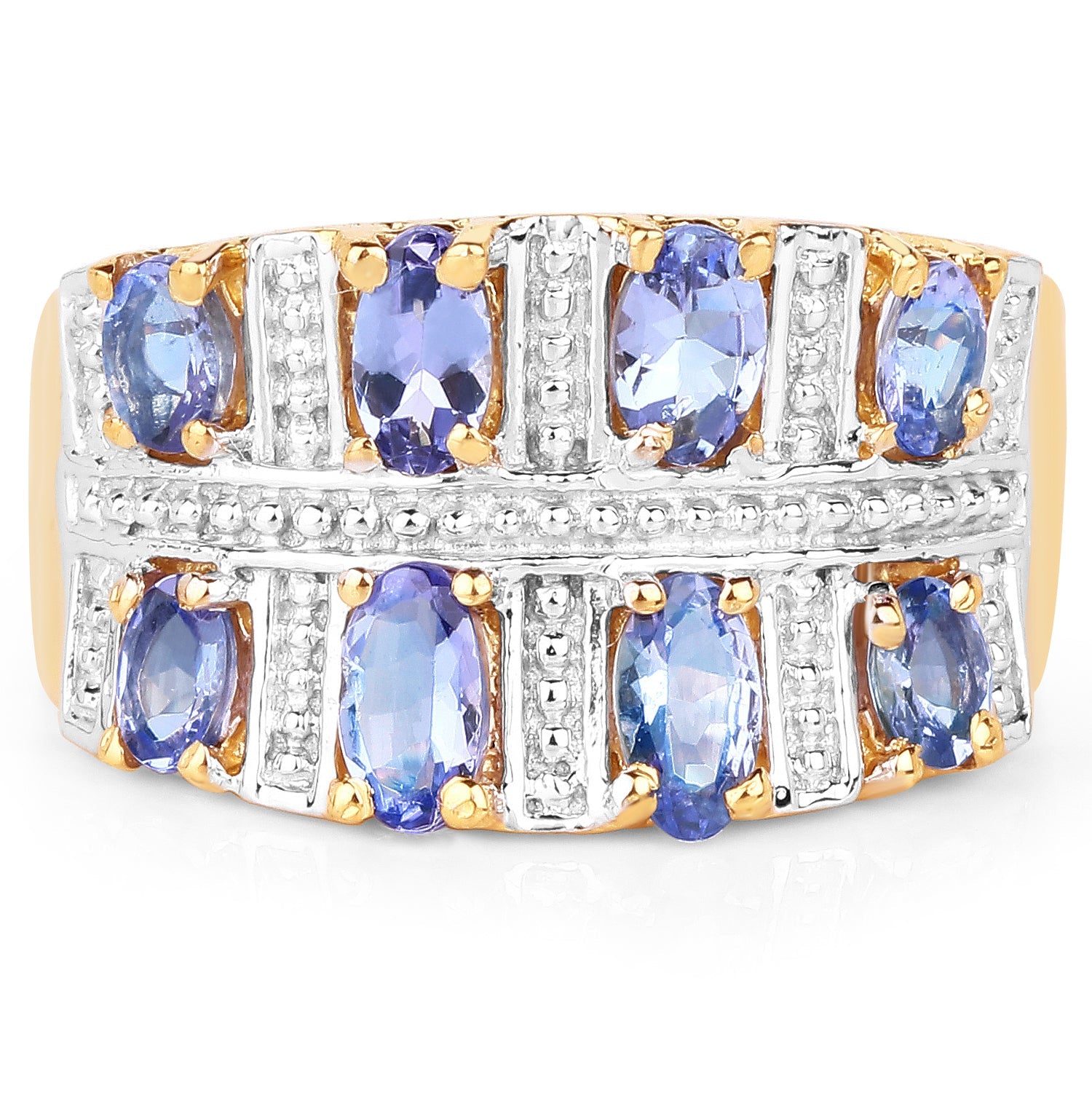 Anillo de plata esterlina .925 con tanzanita genuina de 1,68 quilates bañada en oro amarillo de 14 quilates