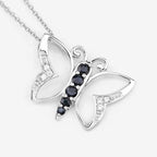 0.56 Carat Genuine Blue Sapphire and White Zircon .925 Sterling Silver Necklace