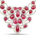 160.14 Carat Glass-Filled Ruby and White Diamond .925 Sterling Silver Necklace