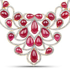 160.14 Carat Glass Filled Ruby and White Diamond .925 Sterling Silver Necklace