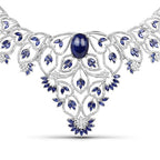 40.93 Carat Genuine Glass Filled Sapphire and White Diamond .925 Sterling Silver Necklace