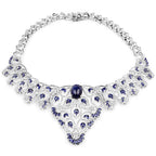 40.93 Carat Genuine Glass Filled Sapphire and White Diamond .925 Sterling Silver Necklace