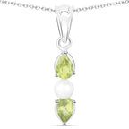 1.40 Carat Genuine Peridot and Pearl .925 Sterling Silver Pendant