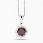 2.32 Carat Genuine Garnet and White Diamond 14K Yellow Gold with .925 Sterling Silver Pendant