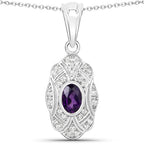 0.54 Carat Genuine Amethyst and White Topaz .925 Sterling Silver Pendant