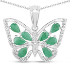 1.91 Carat Genuine Emerald and White Zircon .925 Sterling Silver Pendant