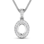 0.18 Carat Genuine White Diamond 14K White Gold Semi Mount Pendant - holds 8x6mm Oval Gemstone
