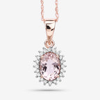 0.81 Carat Genuine Morganite and White Diamond 14K Rose Gold Pendant