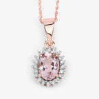 0.81 Carat Genuine Morganite and White Diamond 14K Rose Gold Pendant