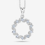 1.10 Carat Genuine Aquamarine and White Topaz .925 Sterling Silver Pendant