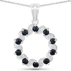 1.30 Carat Genuine Blue Sapphire and White Topaz .925 Sterling Silver Pendant