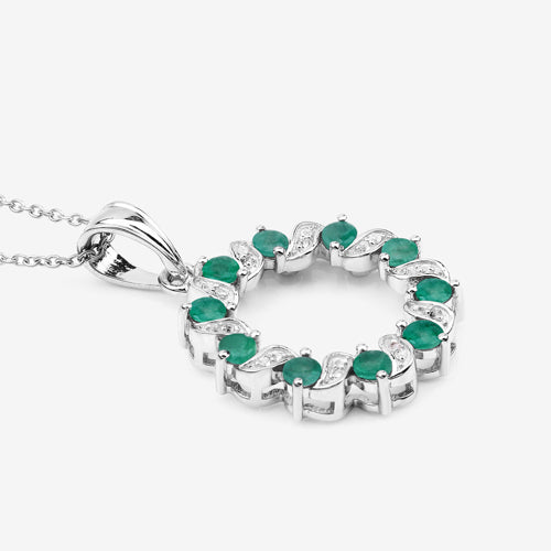 1.10 Carat Genuine Emerald and White Topaz .925 Sterling Silver Pendant
