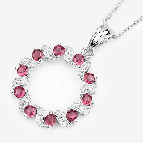 1.30 Carat Genuine Pink Tourmaline and White Topaz .925 Sterling Silver Pendant