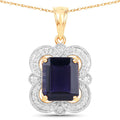 4.07 Carat Genuine Iolite and White Diamond 14K Yellow Gold Pendant