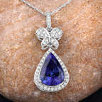 5.54 Carat Genuine Tanzanite and White Diamond 18K White Gold Pendant