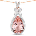 8.14 Carat Genuine Morganite and White Diamond 14K Rose Gold Pendant