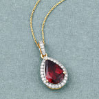 3.29 Carat Genuine Rhodolite and White Diamond 14K Yellow Gold Pendant