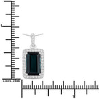 3.55 Carat Genuine Green Tourmaline and White Diamond 14K White Gold Pendant