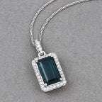 3.55 Carat Genuine Green Tourmaline and White Diamond 14K White Gold Pendant