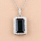 3.55 Carat Genuine Green Tourmaline and White Diamond 14K White Gold Pendant