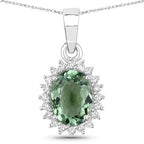 1.39 Carat Genuine Green Tourmaline and White Diamond 14K White Gold Pendant