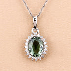 1.39 Carat Genuine Green Tourmaline and White Diamond 14K White Gold Pendant
