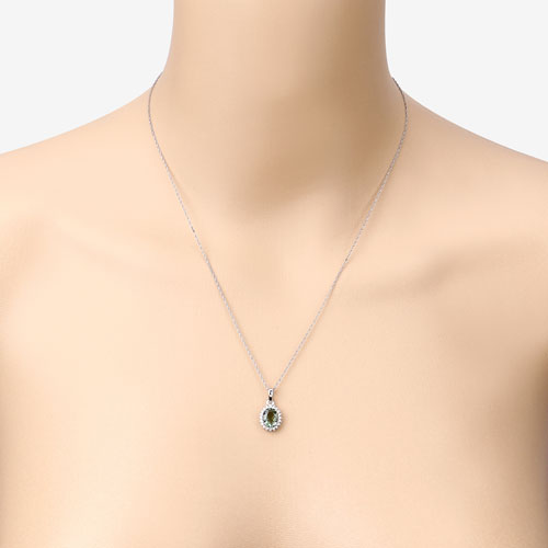 1.39 Carat Genuine Green Tourmaline and White Diamond 14K White Gold Pendant
