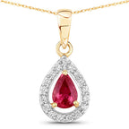 1.03 Carat Genuine Ruby and White Diamond 14K Yellow Gold Pendant